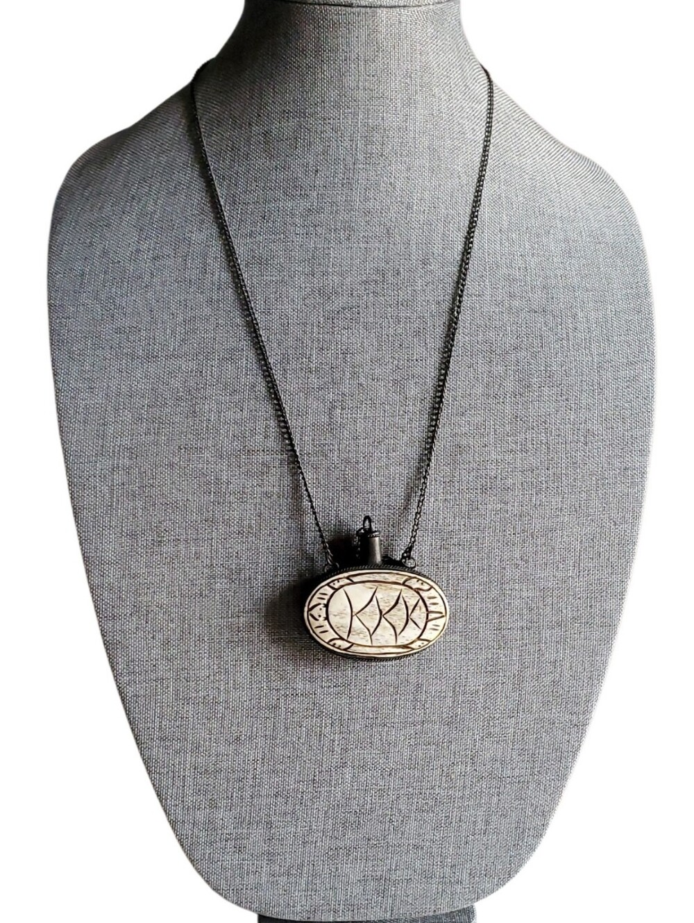 Vtg. Carved Bone Turtle Perfume Bottle Necklace